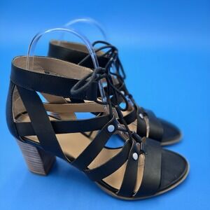 Naturalizer London‎ Cage Lace-Up Sandals Black Sz  7M Block Heel